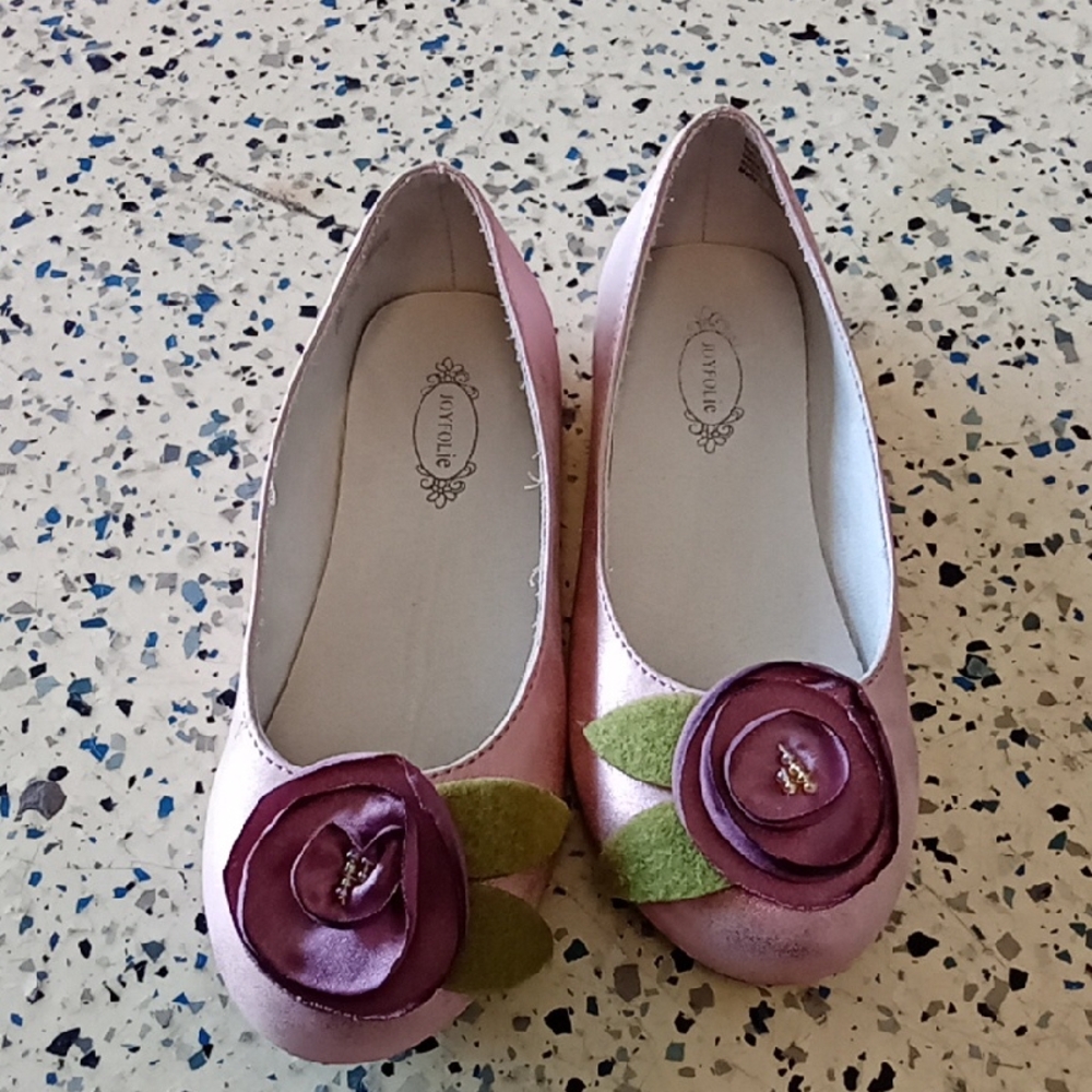 Joyfolie Pink Girls Floral Ballet Flats with Purple Flower